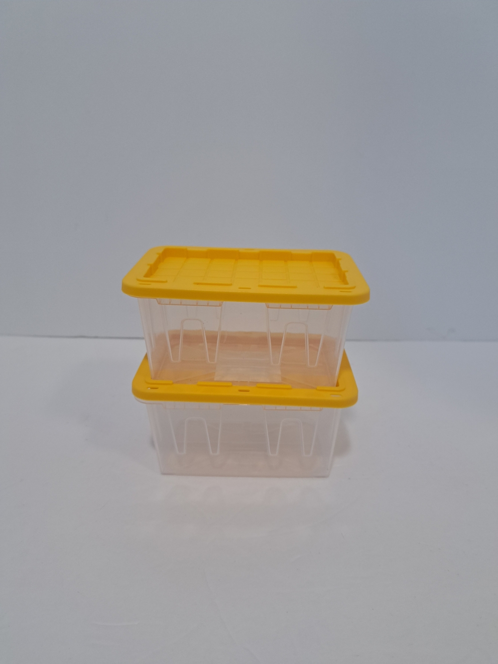 Set of 2 Lowe's Teeny Tote MINI Clear Plastic Totes with Yellow Lids Storage NEW